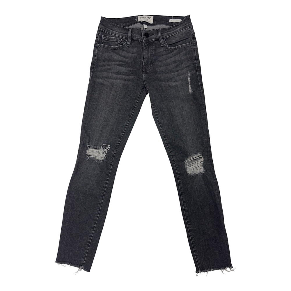 Frame Le Skinny de Jeanne Mercer Distressed Raw Hem Grey Jeans LSJRE134 Size 24
